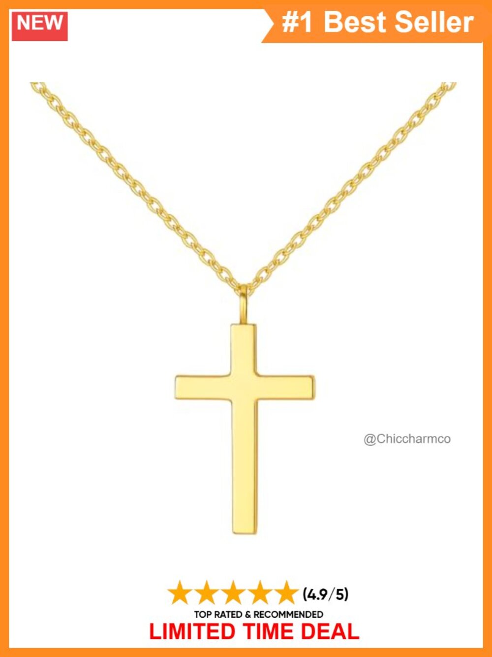 14K Gold Plated Dainty Cross Necklace 18in Minimalist Women Jewelry Gift